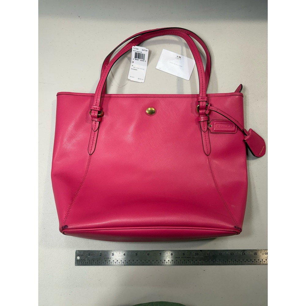 Coach Peyton Saffiano Leather Zip‎ Top Tote Pomegranate Pink F27349
